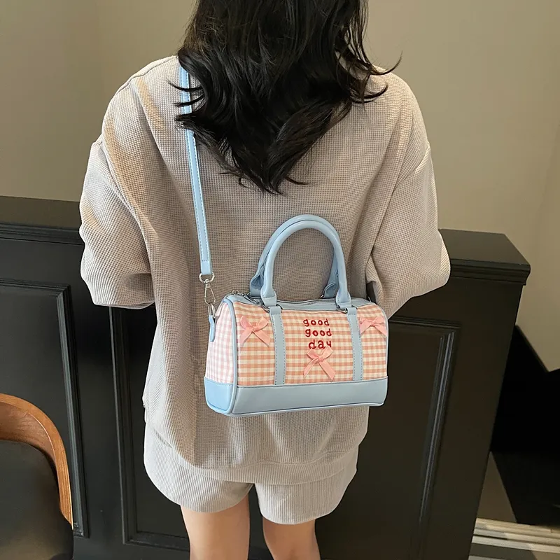 RIVMIND PU Patchwork One Shoulder Handbag Women's White/Pink/Blue/Black-15