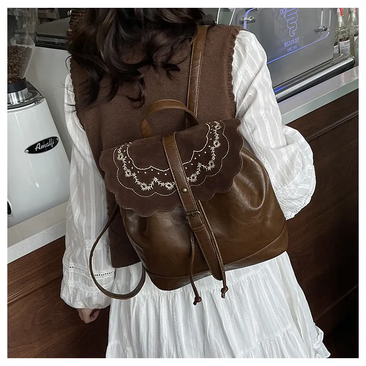 RIVMIND PU Backpack Women's Pendant Style/Embroidered-4