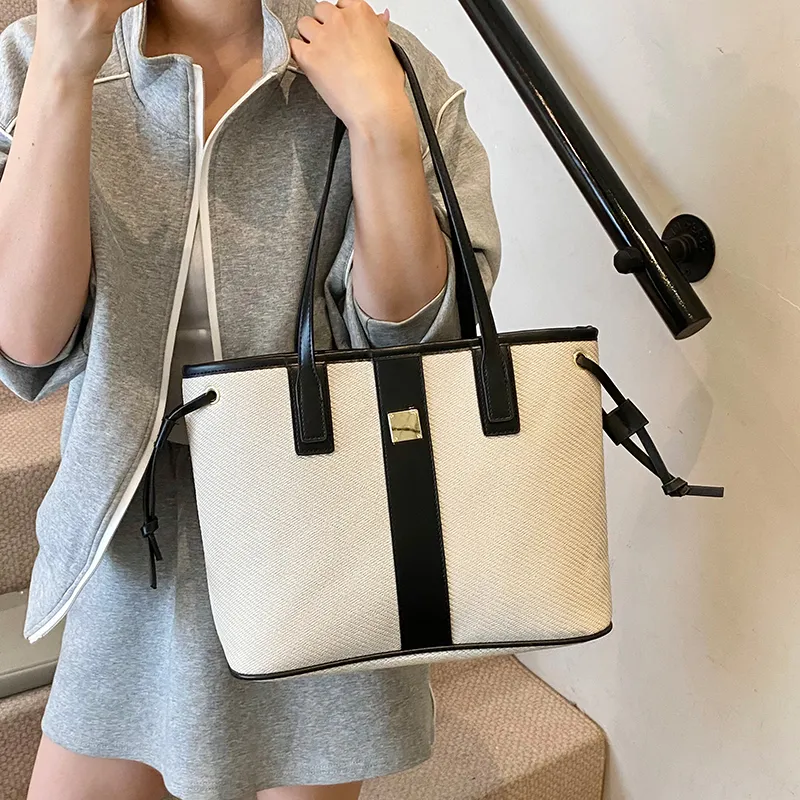 RIVMIND PU Shoulder Bag Women's Black/Blue/Pink/White & Brown/White & Black/White & Khaki-4