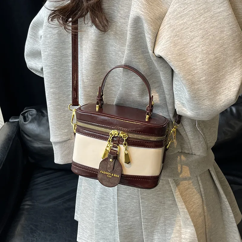 RIVMIND PU One Shoulder Handbag Women's Beige/Burgundy/Coffee/Black-3