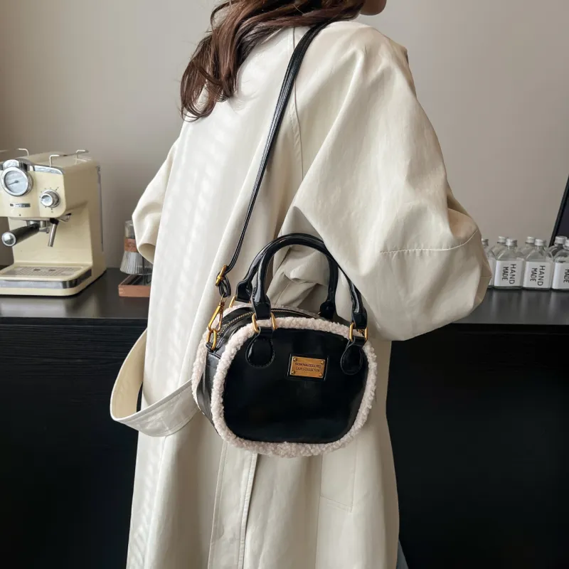 RIVMIND PU Bowling Bag Handbag Women's Black/Coffee/Brown-1