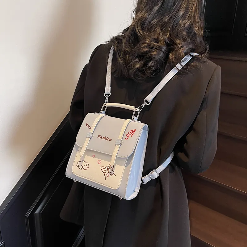 RIVMIND PU Backpack Women's White/Pink/Blue/Black-15