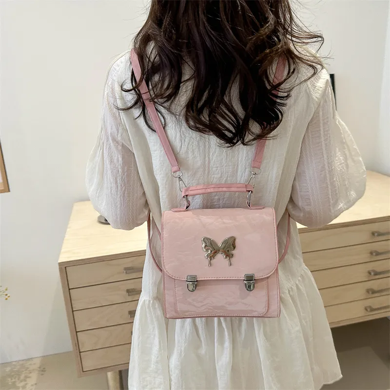RIVMIND PU Carry Backpack Medium Size Women's White/Silver/Black/Pink-26