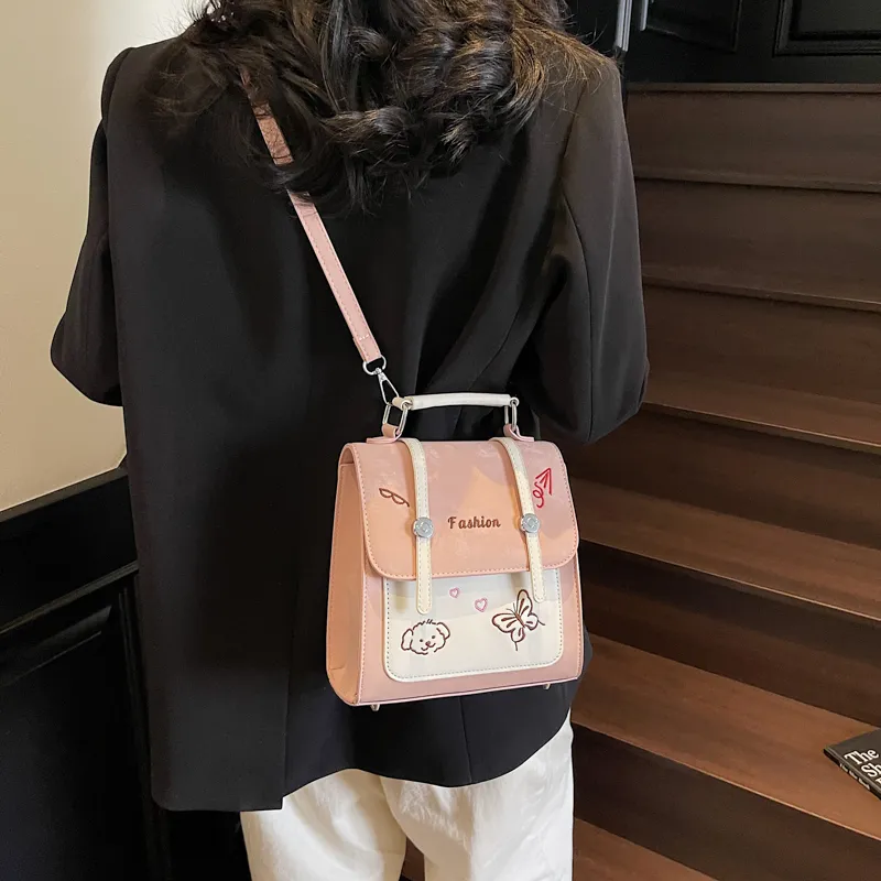 RIVMIND PU Backpack Women's White/Pink/Blue/Black-7