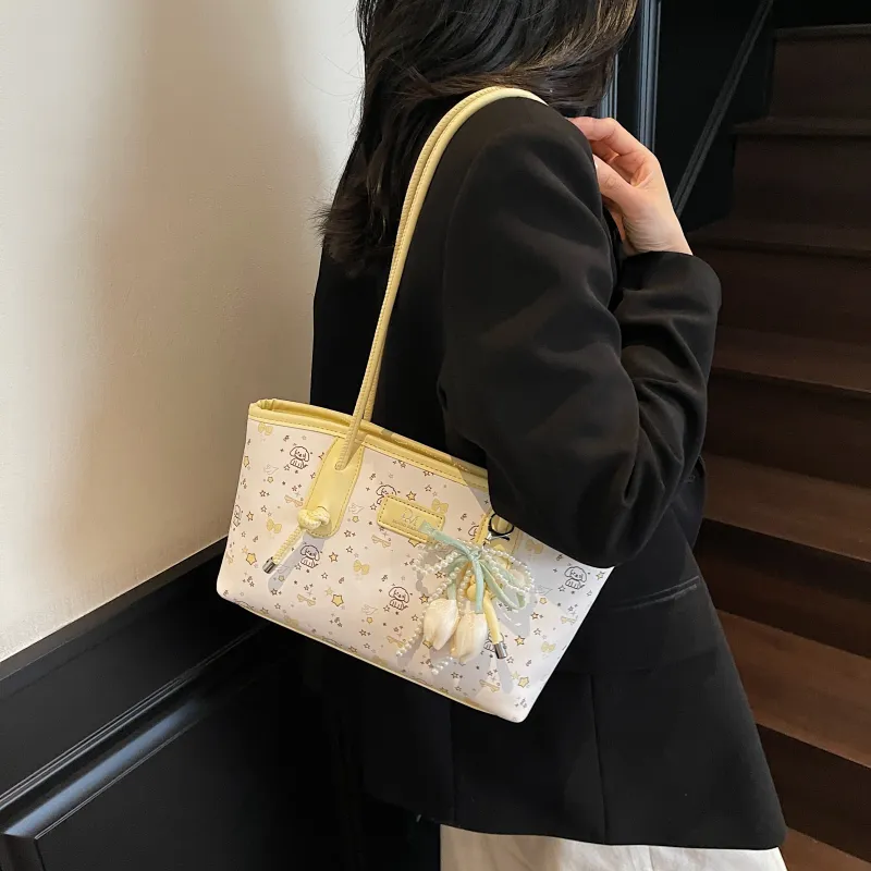 RIVMIND PU Tote Bag, Shopping Bag, Shoulder Bag Women's Pink/Yellow-8