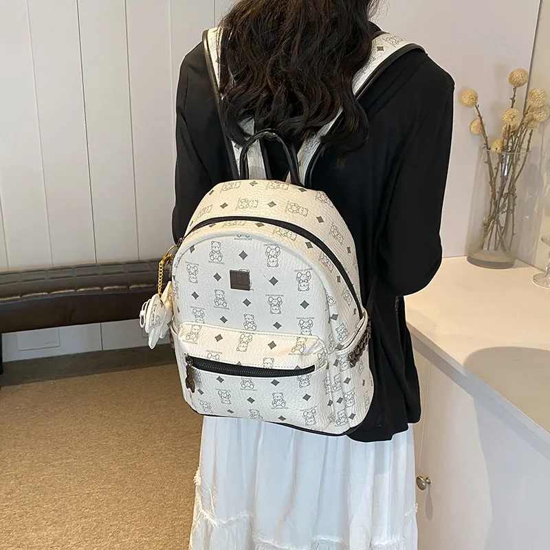 RIVMIND PU Backpack Women's Black & White/Ecru/Black/Pink/Brown-1