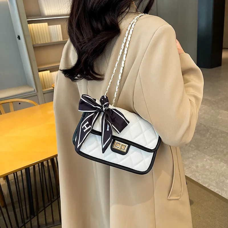 RIVMIND PU Crossbody Bag, Shoulder Bag Women's White/Black-2