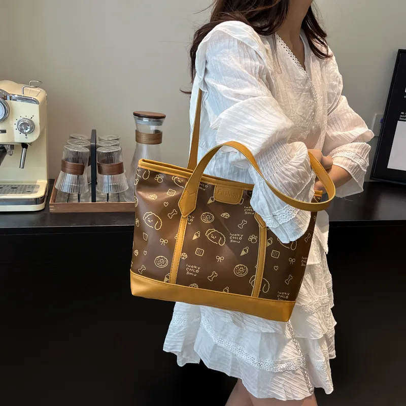 RIVMIND PU Tote Bag, Shopping Bag, Shoulder Bag Women's White/Pink/Brown-16