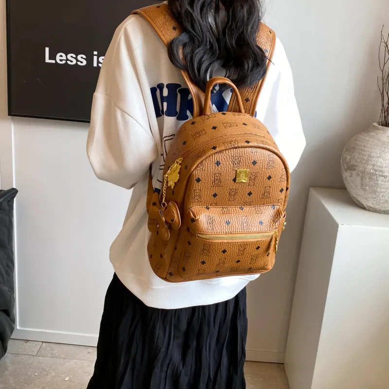 RIVMIND PU Backpack Women's Black & White/Ecru/Black/Pink/Brown-23