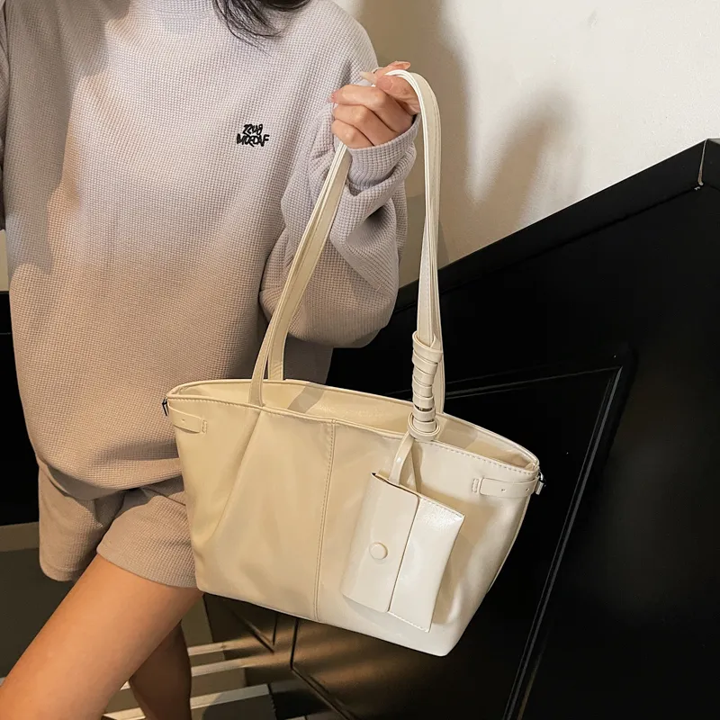 RIVMIND PU Tote Bag, Shoulder Bag Regular Women's White/Silver/Black/Pink/Blue-3