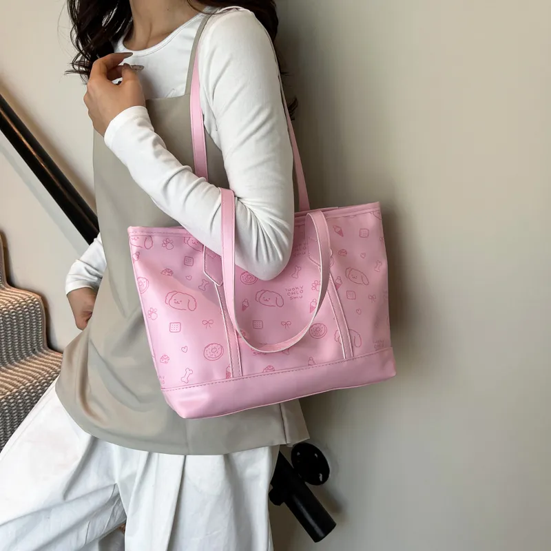 RIVMIND PU Tote Bag, Shopping Bag, Shoulder Bag Women's White/Pink/Brown-9