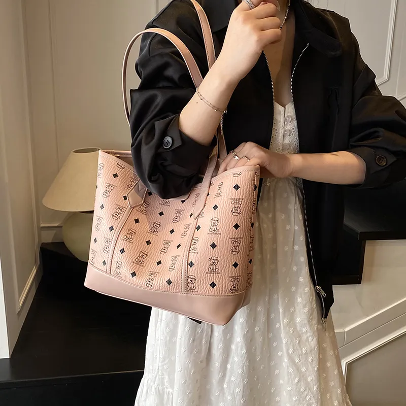 RIVMIND PU Basket Bag Shoulder Bag Women's Beige/Pink/Brown/Black-10