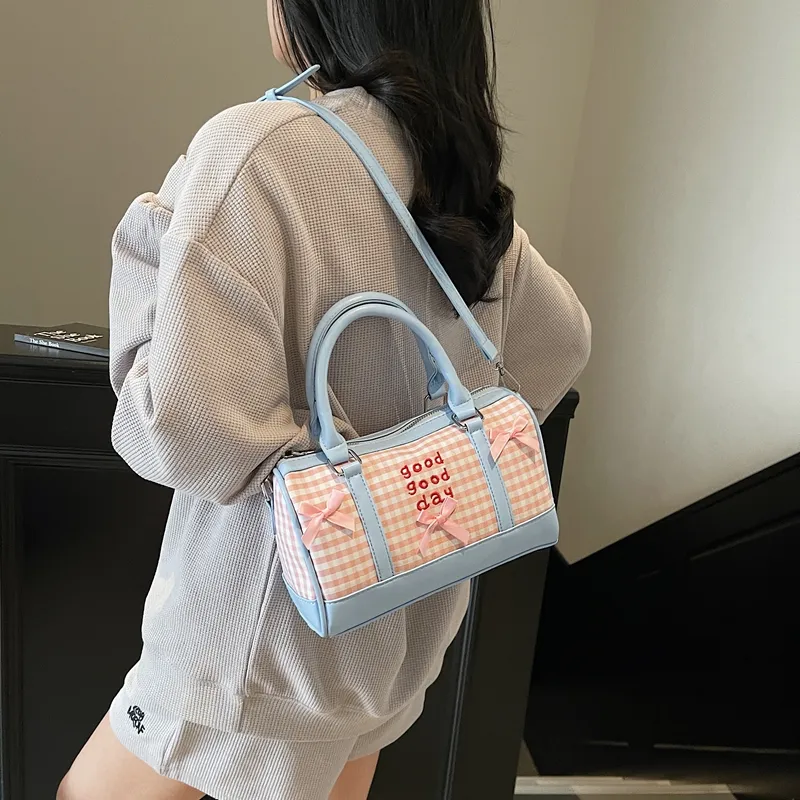 RIVMIND PU Patchwork One Shoulder Handbag Women's White/Pink/Blue/Black-14