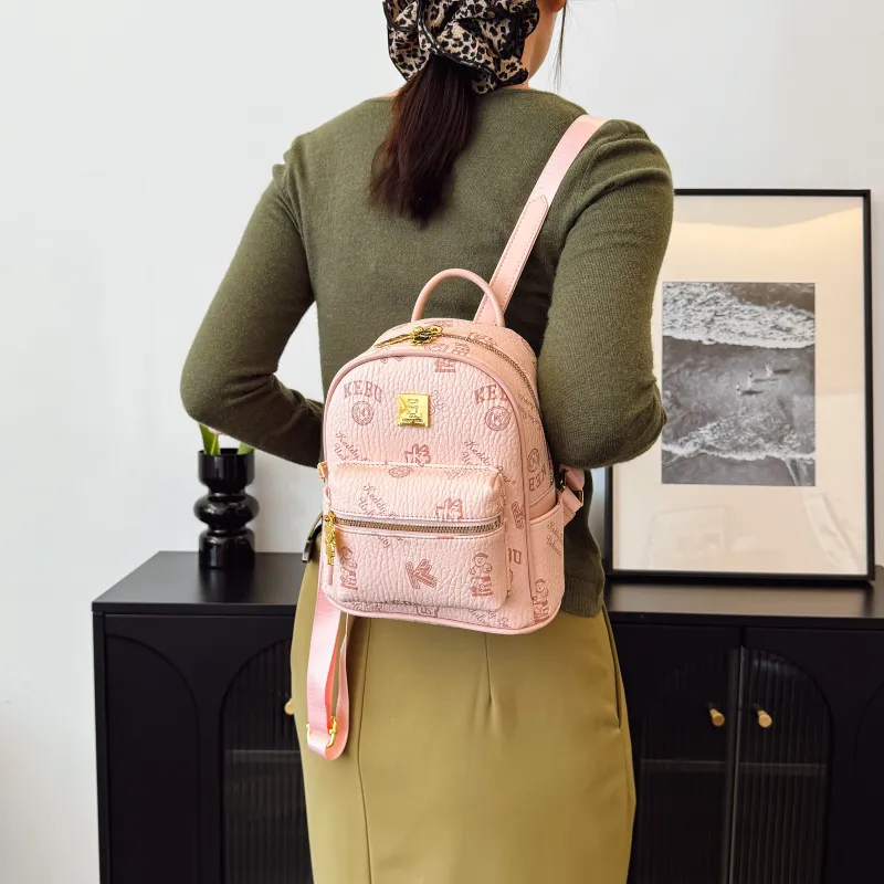 RIVMIND PU Backpack Regular Women's White/Black/Pink/Brown-12