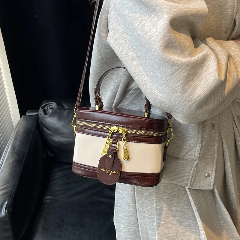 RIVMIND PU One Shoulder Handbag Women's Beige/Burgundy/Coffee/Black-5