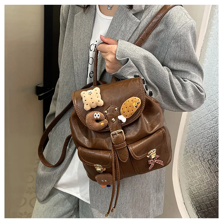RIVMIND PU Backpack Women's Pendant Style/Embroidered-10
