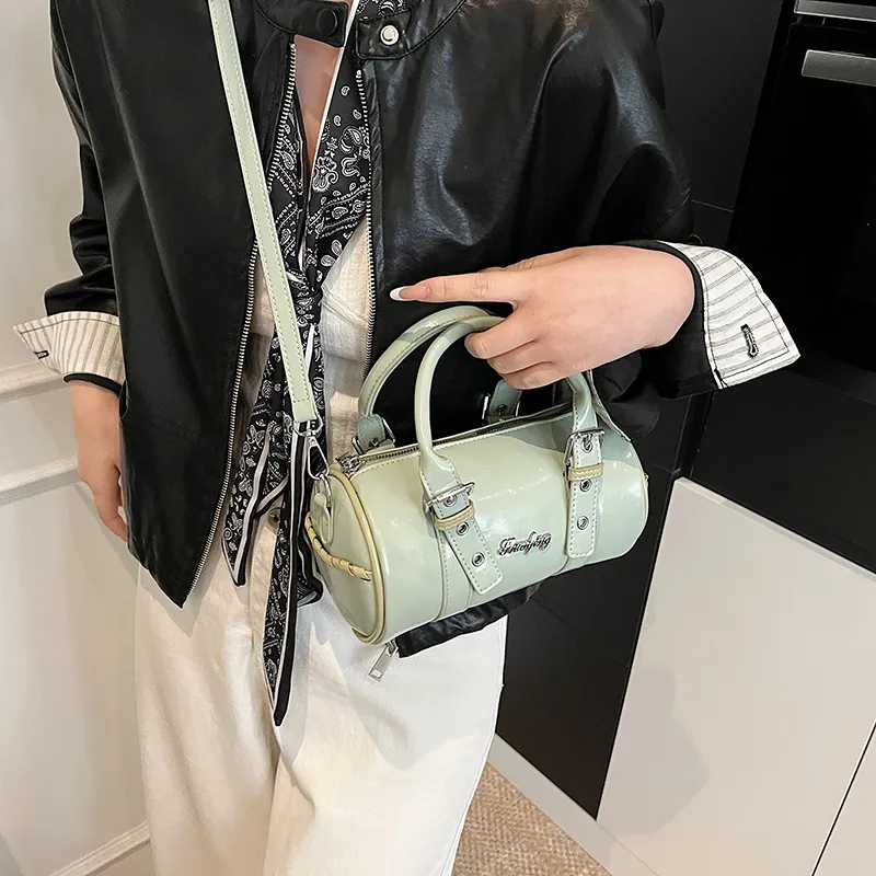RIVMIND PU Cylinder Bag Handbag Women's Black/White/Yellow/Green-23