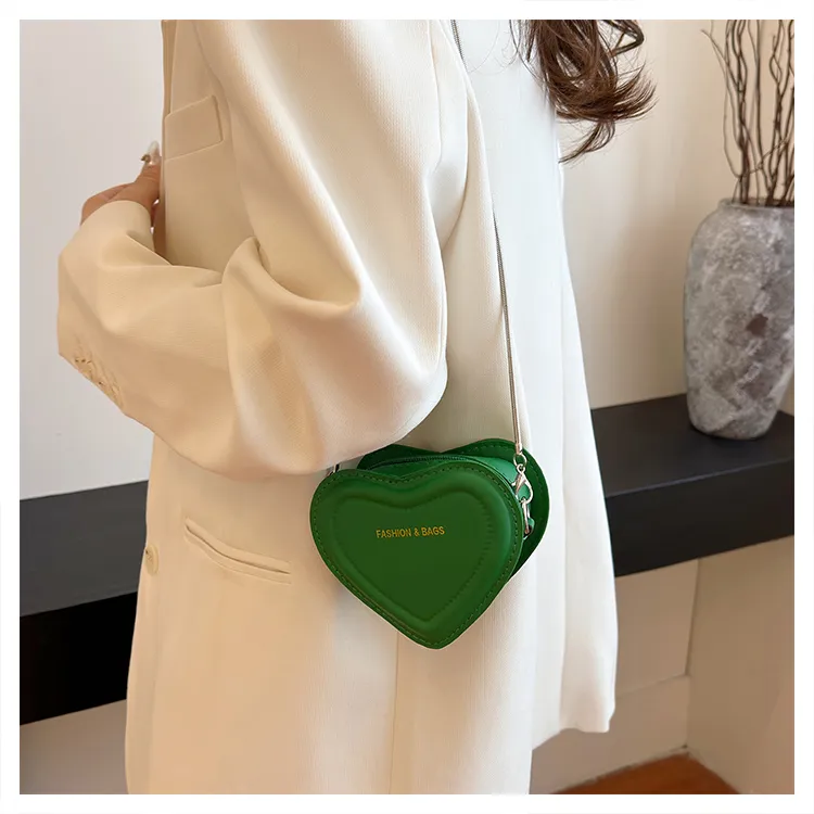 RIVMIND PU Heart Shaped Bag Shoulder Bag Regular Women's White/Silver/Rose Red/Green/Black-20