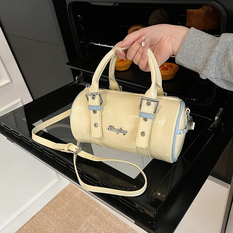 RIVMIND PU Cylinder Bag Handbag Women's Black/White/Yellow/Green-15