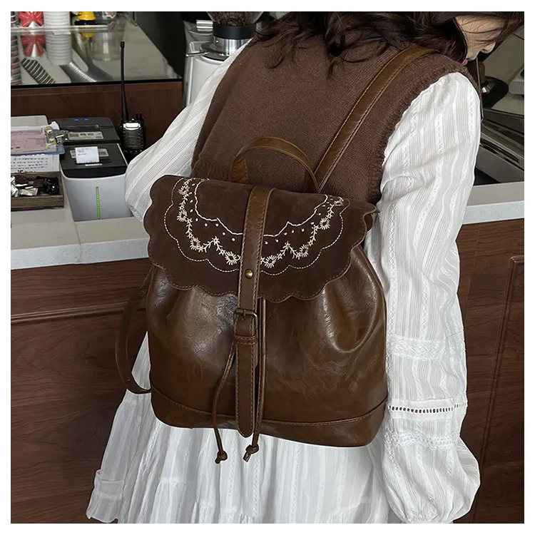 RIVMIND PU Backpack Women's Pendant Style/Embroidered-5