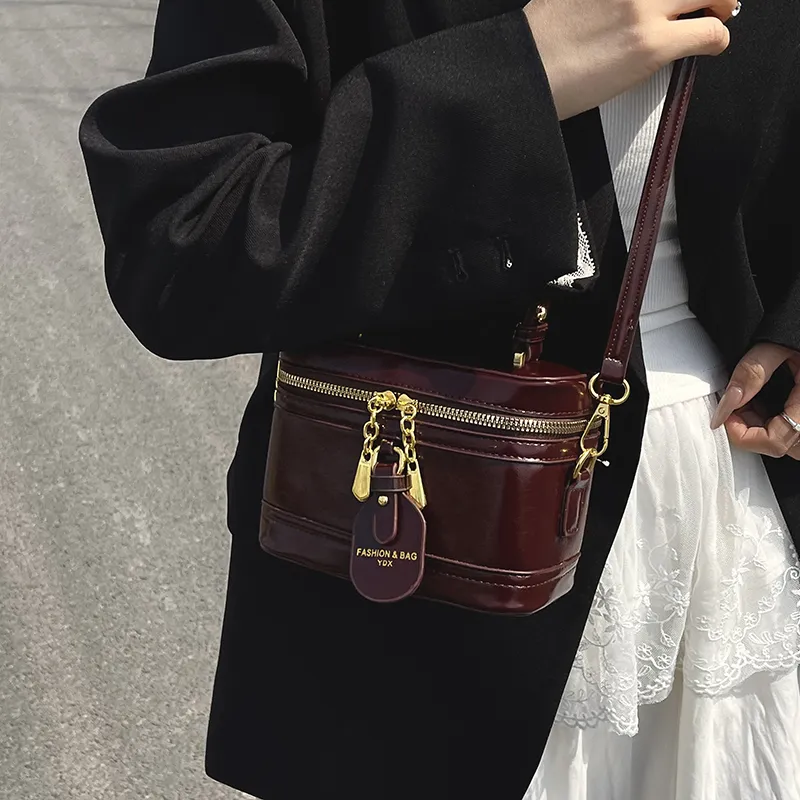 RIVMIND PU One Shoulder Handbag Women's Beige/Burgundy/Coffee/Black-17