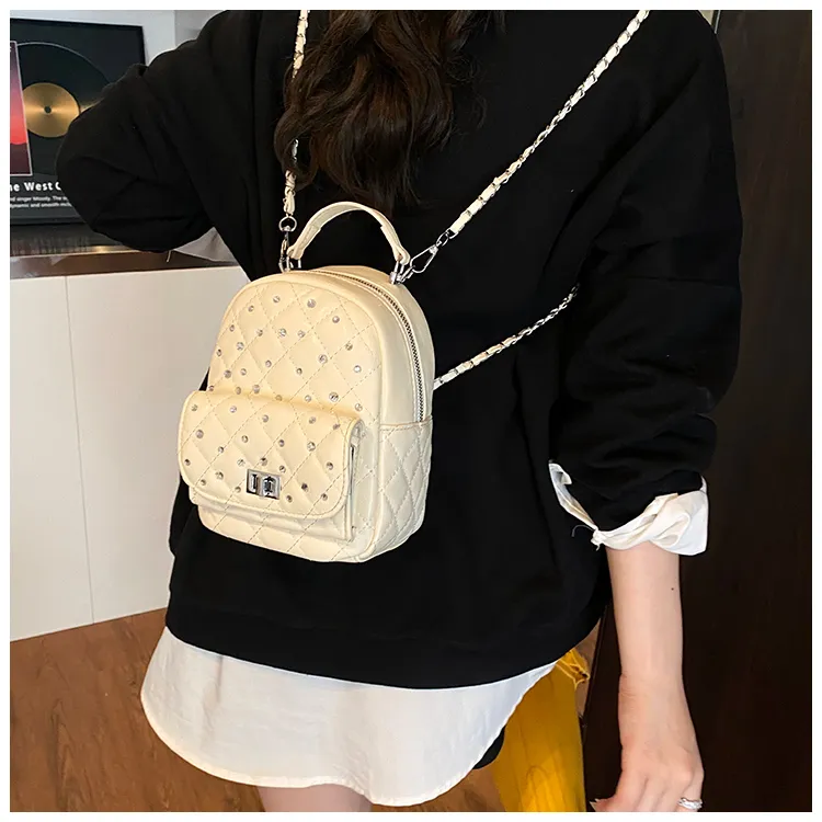 RIVMIND PU Backpack Regular Women's White/Black/Yellow/Pink-1