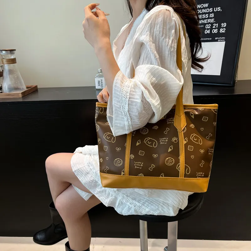 RIVMIND PU Tote Bag, Shopping Bag, Shoulder Bag Women's White/Pink/Brown-14