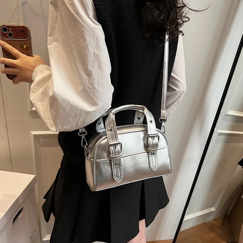 RIVMIND PU One Shoulder Handbag Women's Ecru/Pink/Light Blue/Red/Silver/Black-28