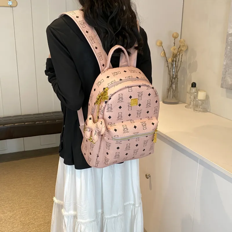 RIVMIND PU Backpack Women's Black & White/Ecru/Black/Pink/Brown-16