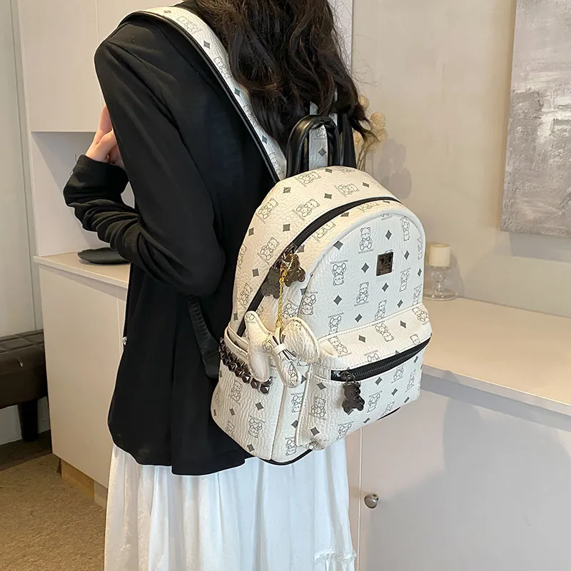RIVMIND PU Backpack Women's Black & White/Ecru/Black/Pink/Brown-3