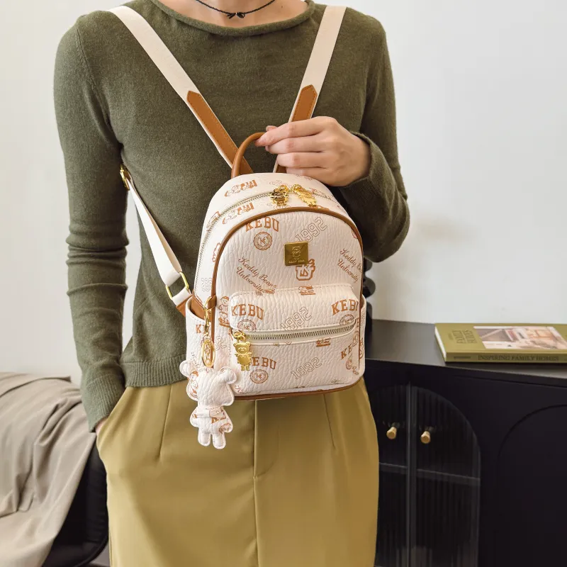 RIVMIND PU Backpack Regular Women's White/Black/Pink/Brown-4