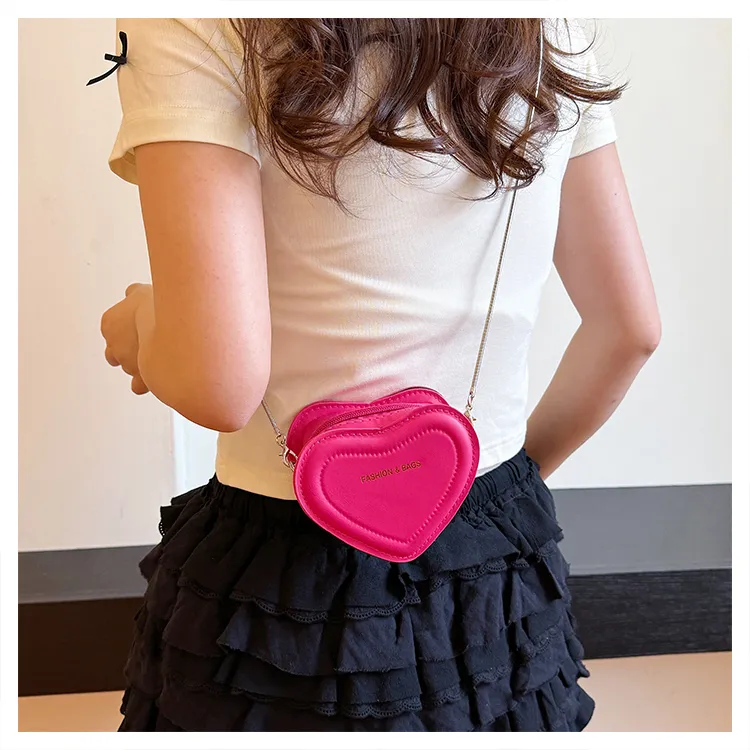 RIVMIND PU Heart Shaped Bag Shoulder Bag Regular Women's White/Silver/Rose Red/Green/Black-17
