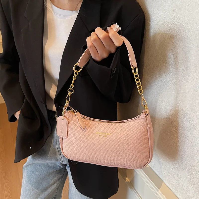 RIVMIND PU Shoulder Bag Women's Ecru/Black/Khaki/Pink-20