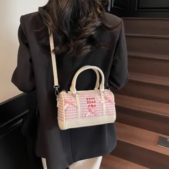 RIVMIND PU Patchwork One Shoulder Handbag Women's White/Pink/Blue/Black