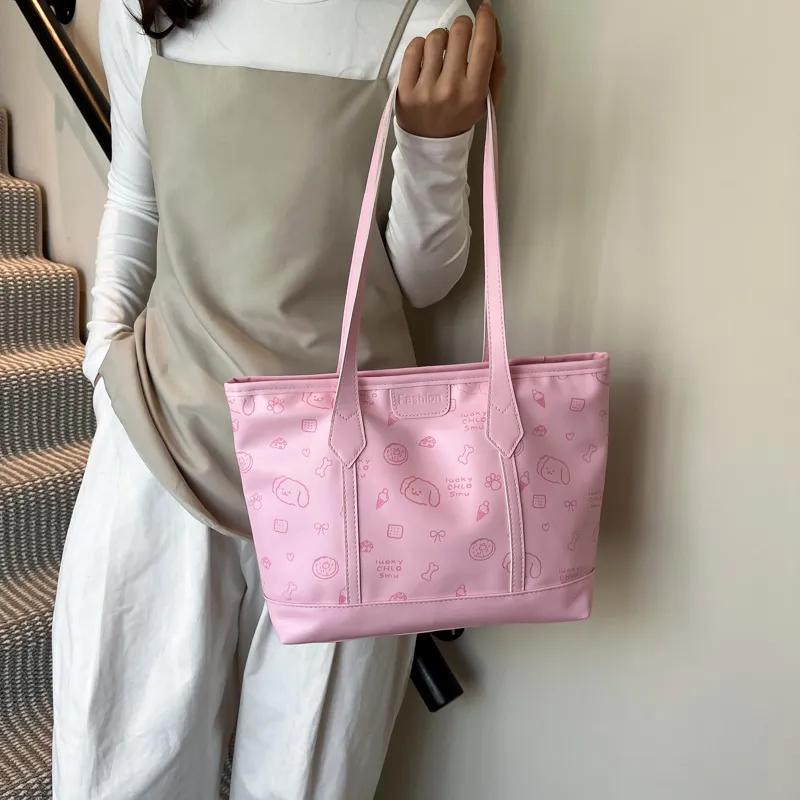 RIVMIND PU Tote Bag, Shopping Bag, Shoulder Bag Women's White/Pink/Brown-7