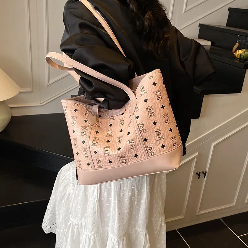 RIVMIND PU Basket Bag Shoulder Bag Women's Beige/Pink/Brown/Black-8