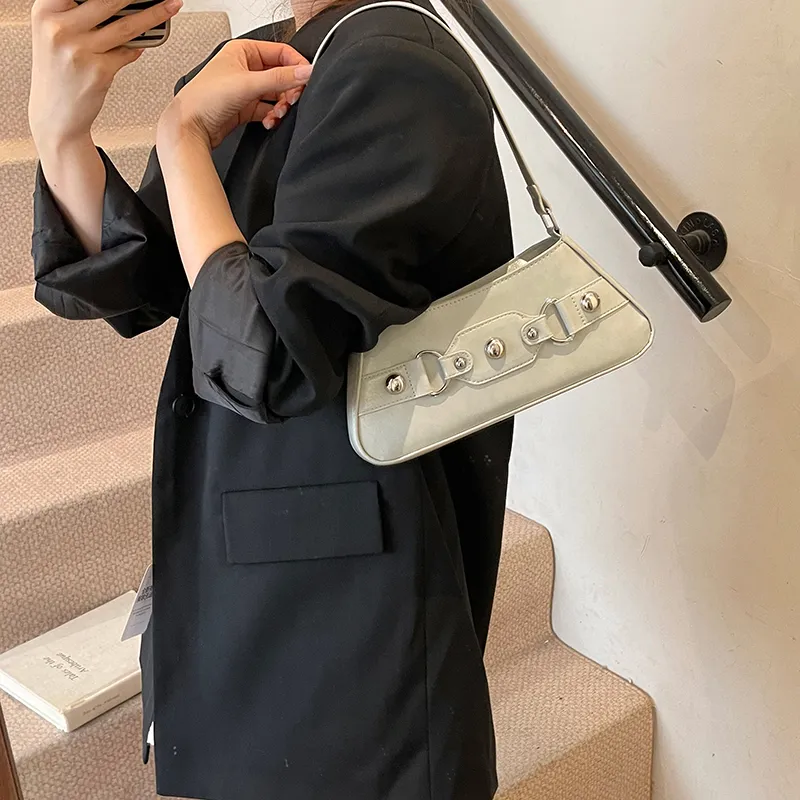 RIVMIND PU Shoulder Bag Women's White/Pink/Blue/Silver/Black/Gray-22