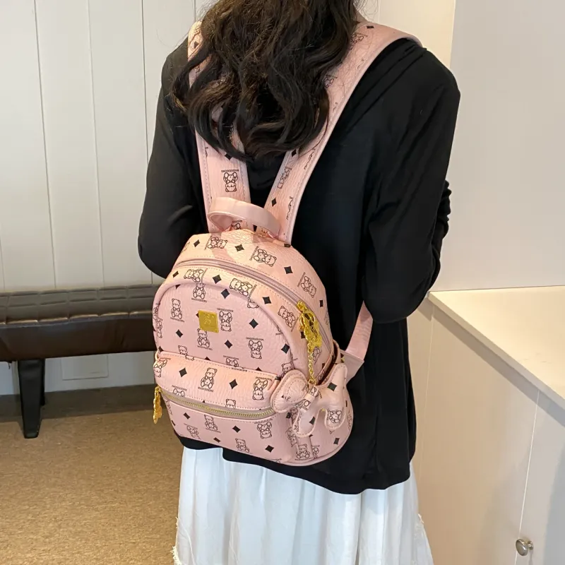 RIVMIND PU Backpack Women's Black & White/Ecru/Black/Pink/Brown-43