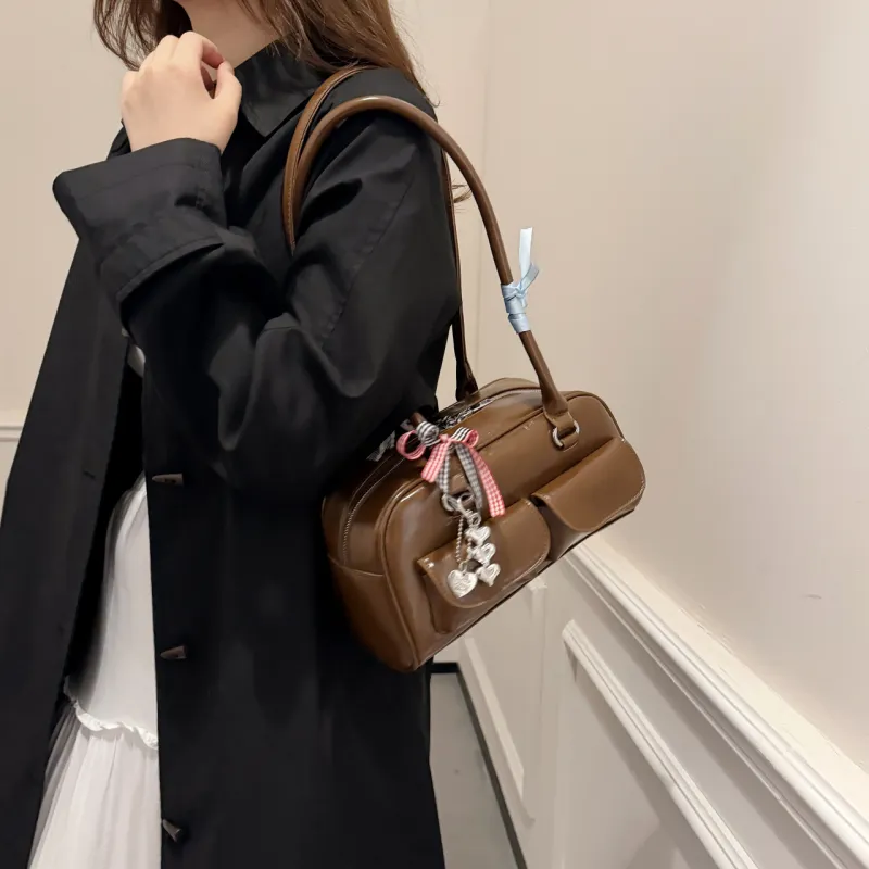 RIVMIND PU Shoulder Bag Women's Black/Coffee/Brown/Red-14