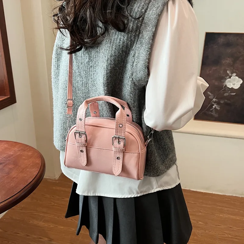 RIVMIND PU One Shoulder Handbag Women's Ecru/Pink/Light Blue/Red/Silver/Black-8