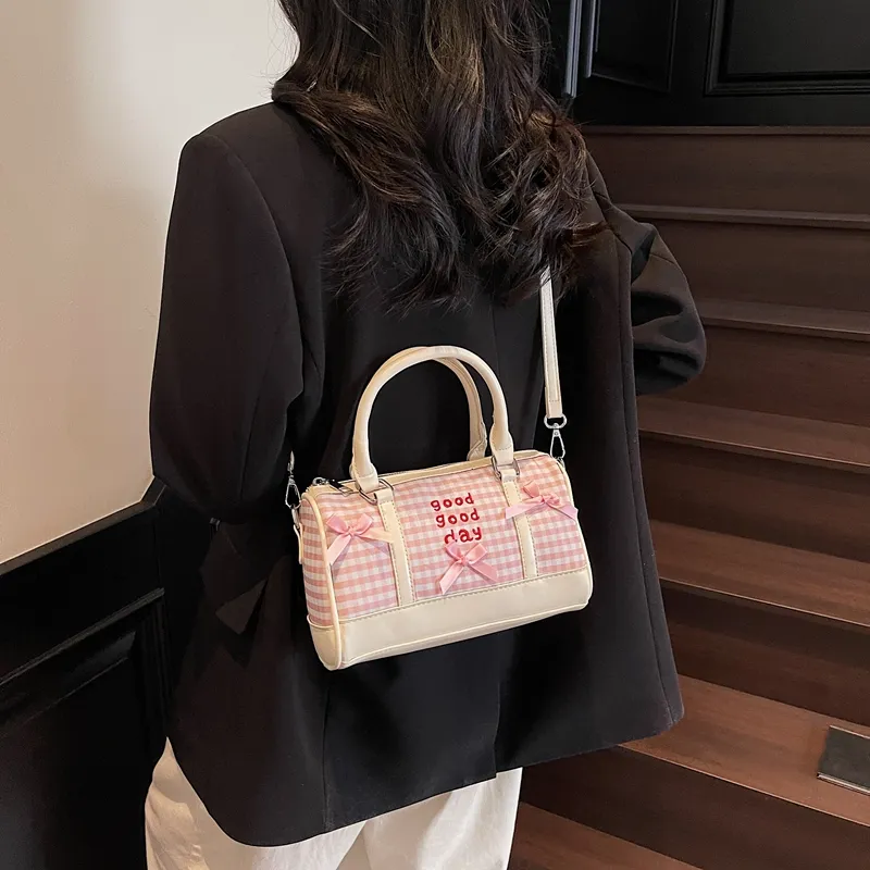 RIVMIND PU Patchwork One Shoulder Handbag Women's White/Pink/Blue/Black-5