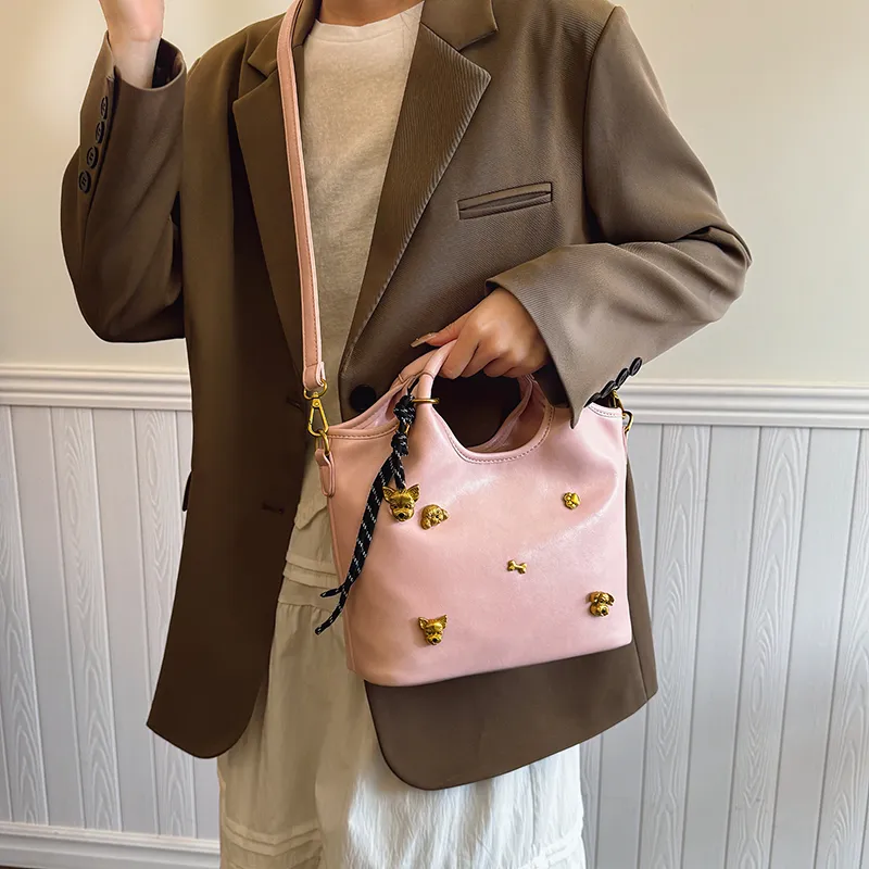 RIVMIND PU Handbag Women's Brown/White/Pink/Black-12