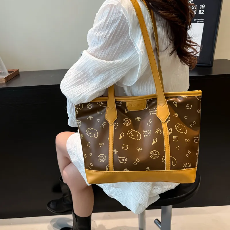 RIVMIND PU Tote Bag, Shopping Bag, Shoulder Bag Women's White/Pink/Brown-13