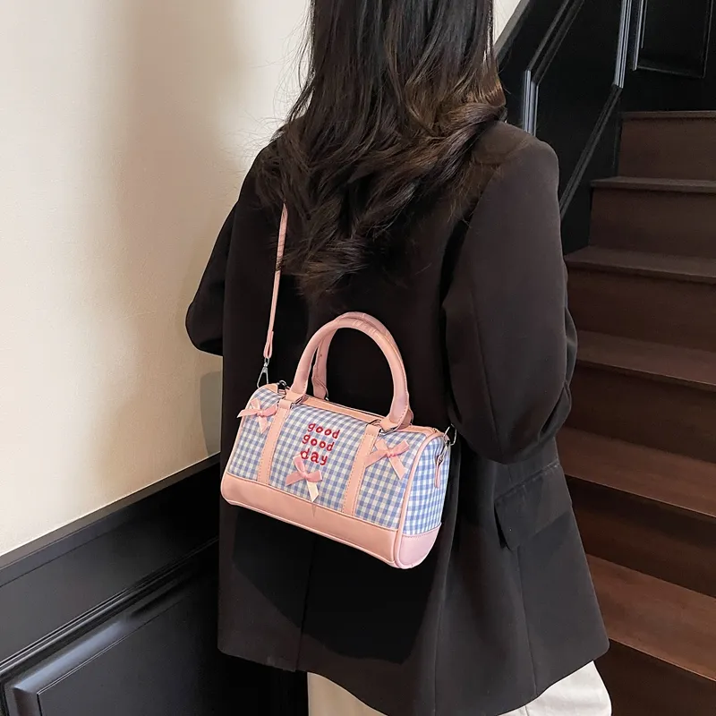 RIVMIND PU Patchwork One Shoulder Handbag Women's White/Pink/Blue/Black-8