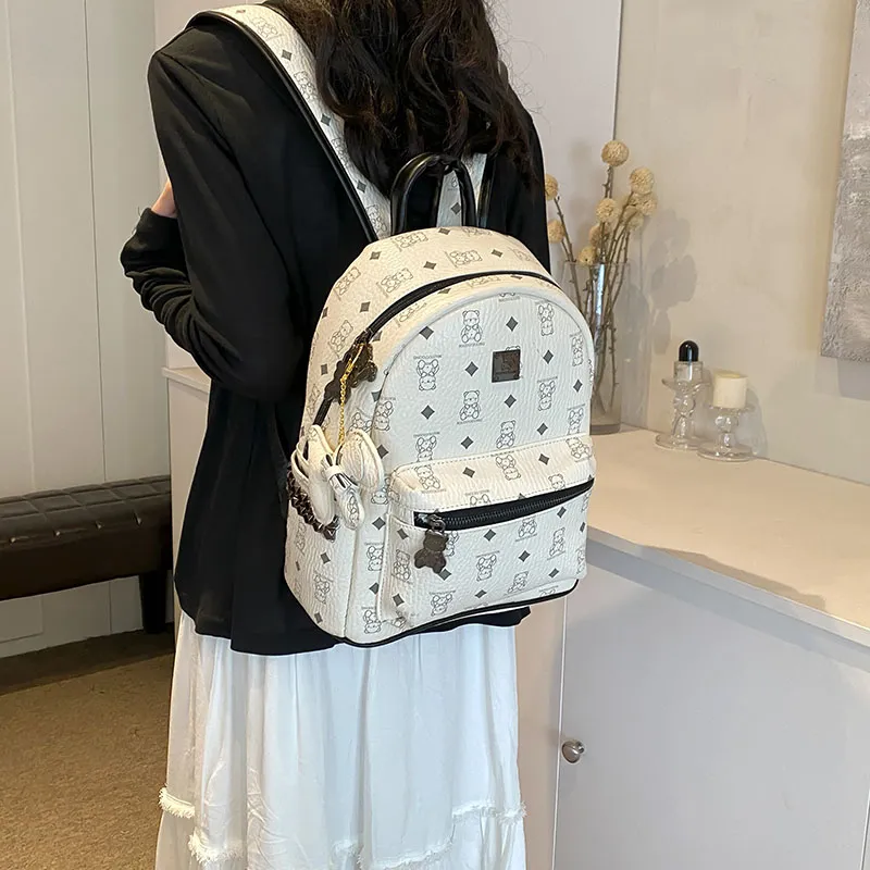 RIVMIND PU Backpack Women's Black & White/Ecru/Black/Pink/Brown-2