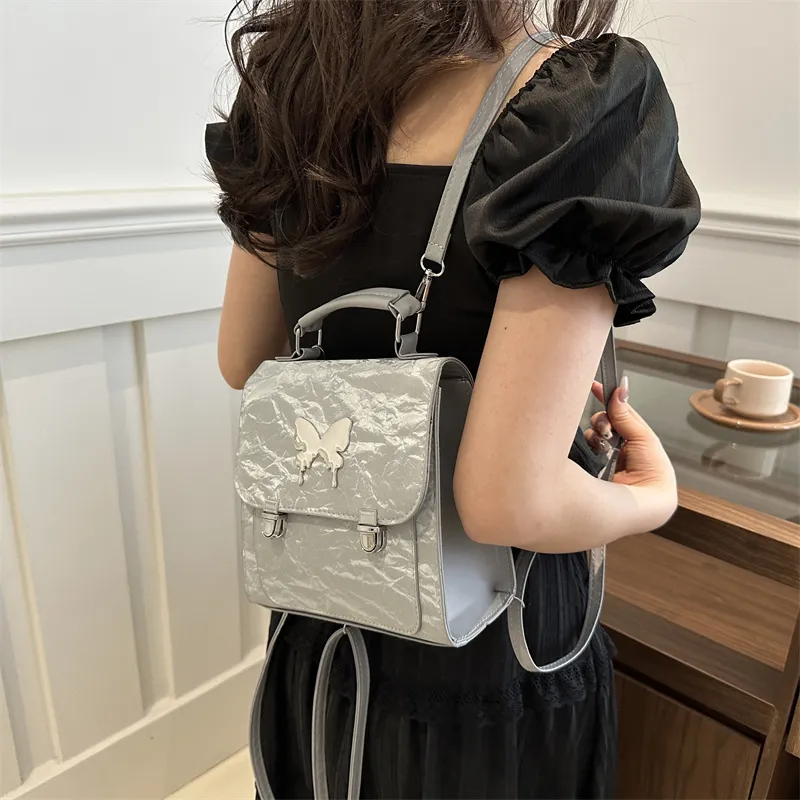 RIVMIND PU Carry Backpack Medium Size Women's White/Silver/Black/Pink-9