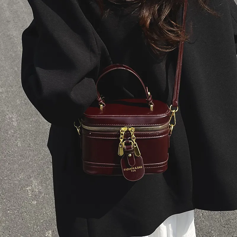 RIVMIND PU One Shoulder Handbag Women's Beige/Burgundy/Coffee/Black-14