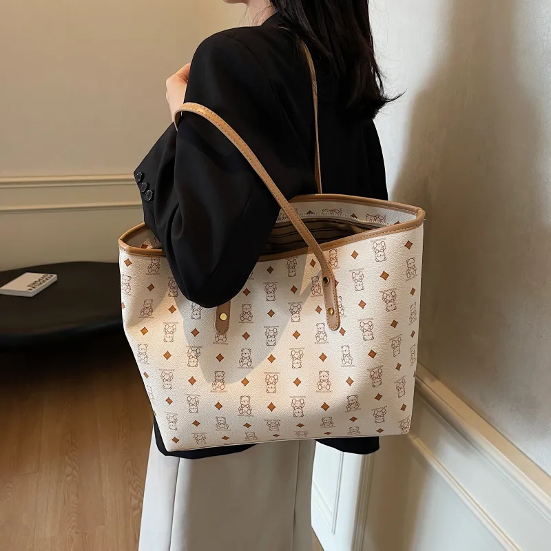 RIVMIND PU Tote Bag, Shopping Bag, Shoulder Bag Women's White/Black/Pink/Brown/Black & White-8