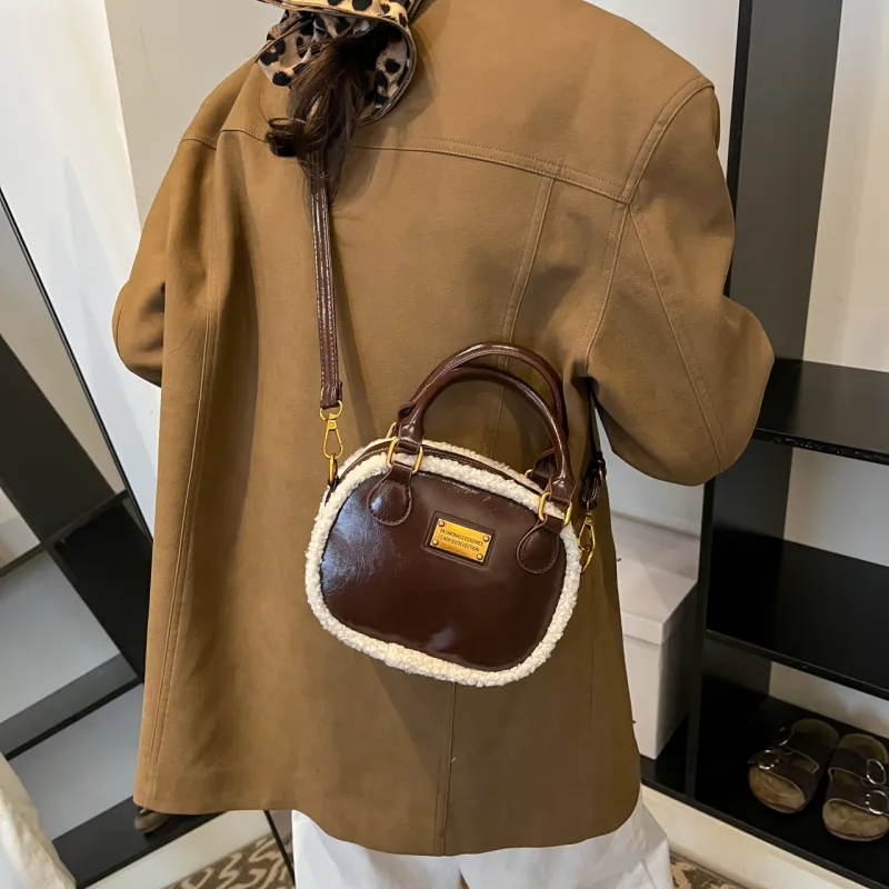 RIVMIND PU Bowling Bag Handbag Women's Black/Coffee/Brown-6