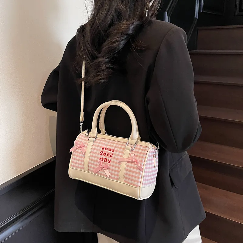RIVMIND PU Patchwork One Shoulder Handbag Women's White/Pink/Blue/Black-3